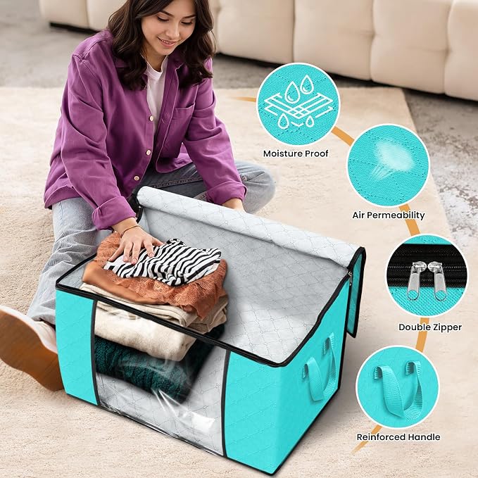 Fab totes 24 Gallons Clothes Storage, Foldable Thick Fabric Blanket Storage Bags - Image 4