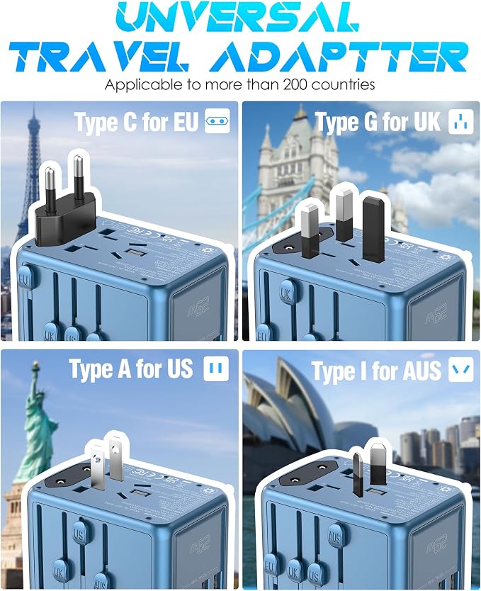 Universal Travel Adapter Offers 6.0A 3X 3.0A USB-C Ports, 2X 2.4A USB-A Ports - Image 2