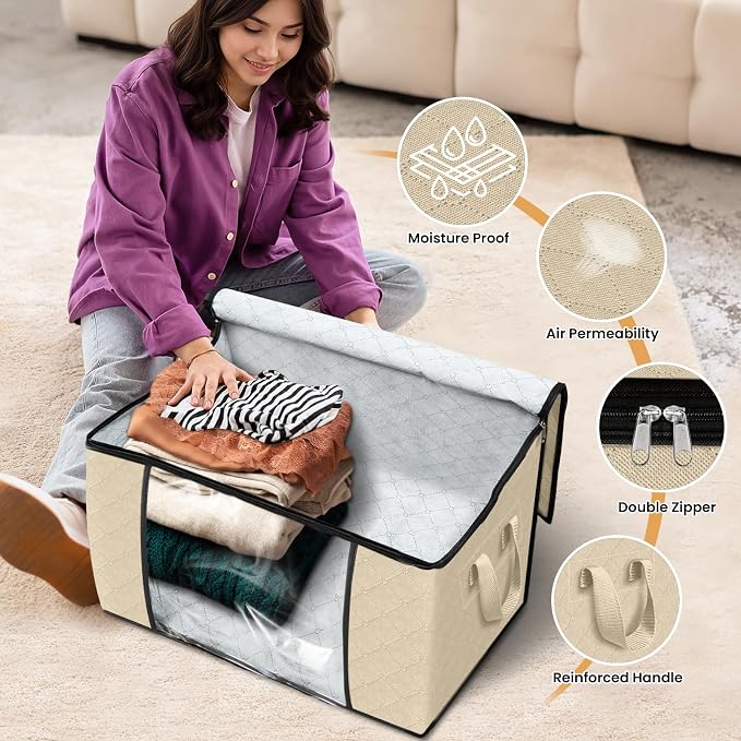 Fab totes 24 Gallons Clothes Storage, Foldable Thick Fabric Blanket Storage Bags - Image 4