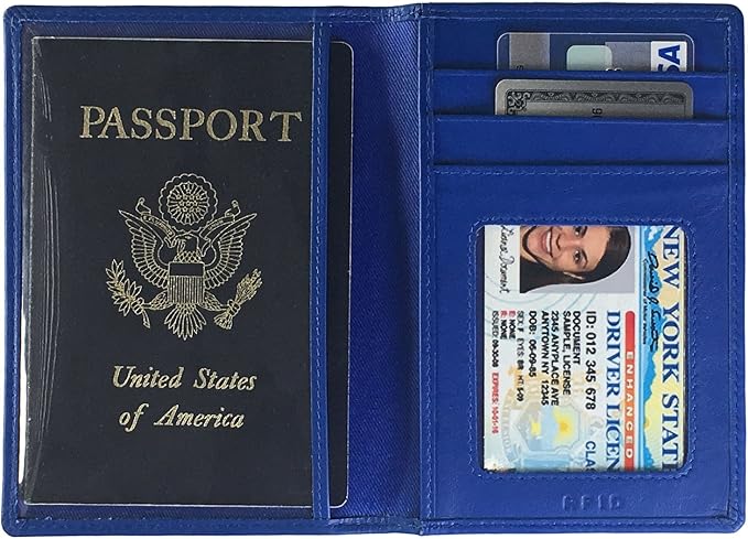 Personalized Monogrammed Cobalt Blue Leather RFID Passport Wallet - Image 5