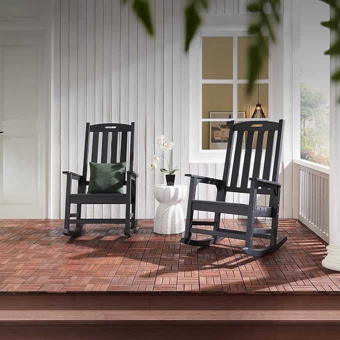 Psilvam Oversized Outdoor Rocking Chair Set of 2, Porch Rocker - Image 2