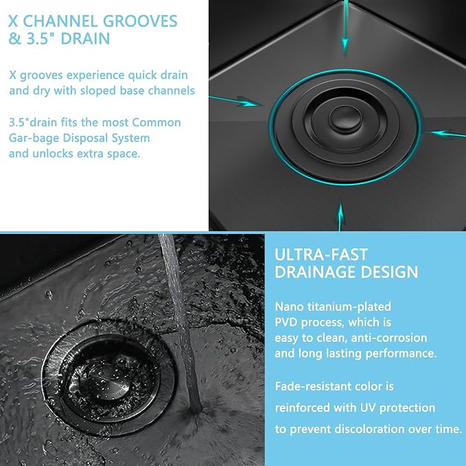 15 x 15 inch Drop in Bar Sink Black, Gunmetal Black Bar Sink 18 Gague Topmount - Image 3