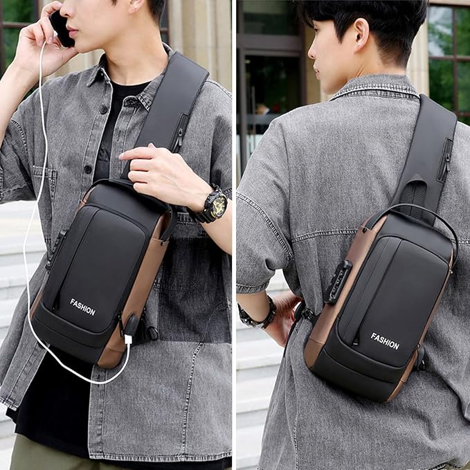 Sling Bag for Men Anti-theft USB Crossbody Shoulder Backpack Purse Waterproof - Image 2