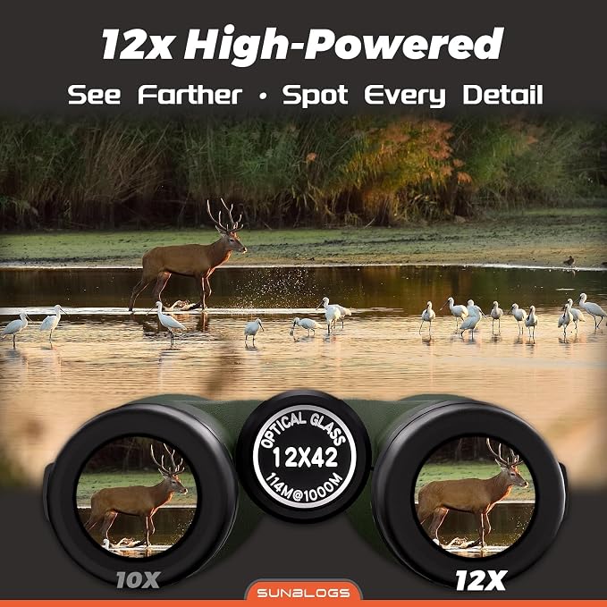 12x42 HD Binoculars for Adults, Super Bright BAK4 Prism High Powered Waterproof - Image 2