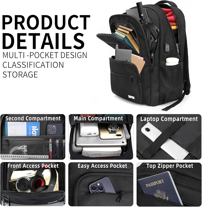 Black Backpack for School, School Backpack for Boys Girls Teens, College Book - Image 2
