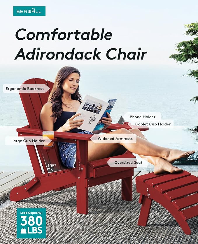 SERWALL Adirondack Chair with Cup Holders - Image 3