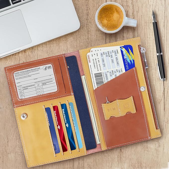 Genuine Leather Travel Passport Wallet, Slim RFID Blocking Holder - Image 2