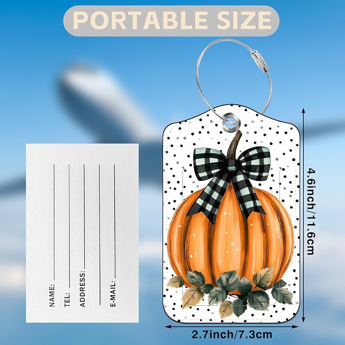 Pumpkin with Checkered Bow Set of 2 Luggage Tags - Image 2