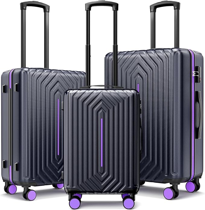 Luggage Sets 3 Piece, Carry On and Checked Hardside Lightweight Suitcase by SunnyTour
