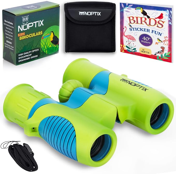 Binoculars for Kids, Girls or Boys Real Kids Binoculars in Vibrant Green Blue by Noptix