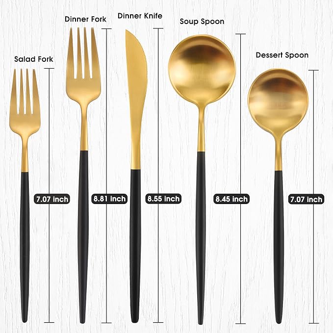 Matte Gold Silverware Set With Black Handle, IBIILII JEFF 20 Pieces Stainless - Image 2