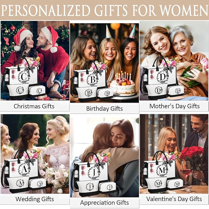 Personalized Christmas Gifts for Women, Initial Canvas Tote Bag & Makeup Bag - Image 5