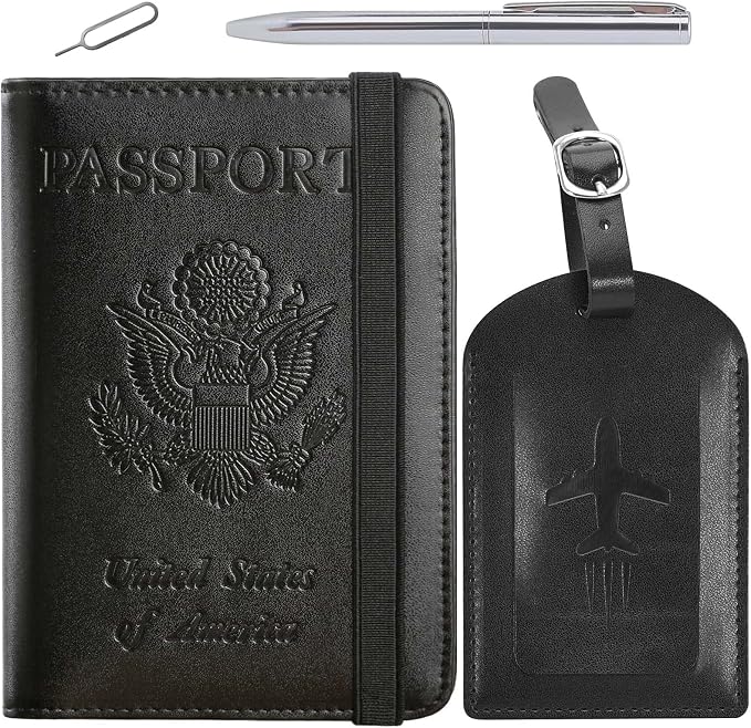 Passport Holder With Luggage Tag Travel Essentials Passport Cover Wallet RFID by PASCACOO