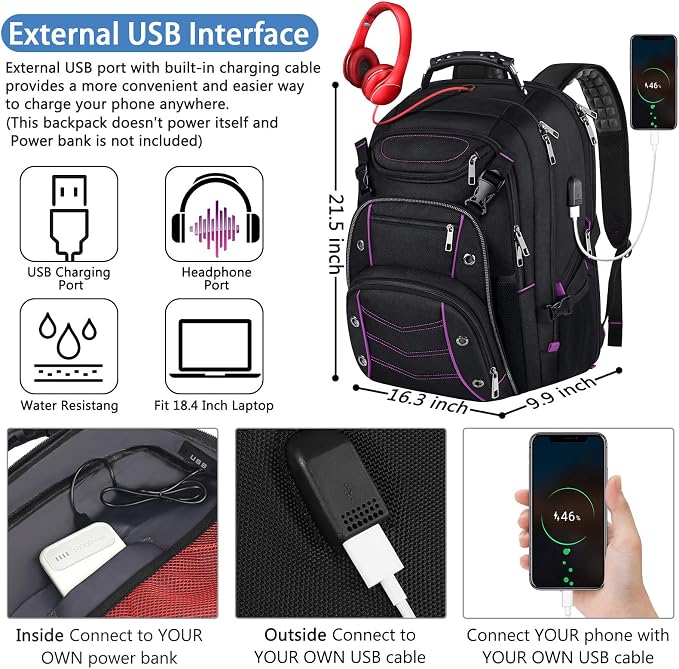VECKUSON Unisex 18.4 Inch Laptop Backpack, - Image 2