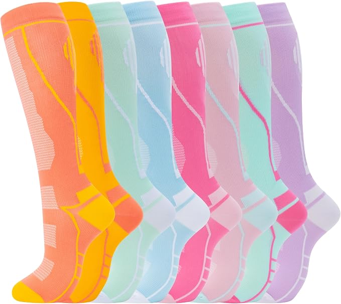 Compression Socks for Women Men Circulation Knee High 8 Pairs for Nurses by HELLOMOMOYA
