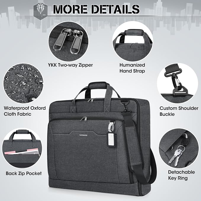 RAINSMORE Garment Bags for Travel Carry On Garment Bag for Hanging Clothes - Image 6