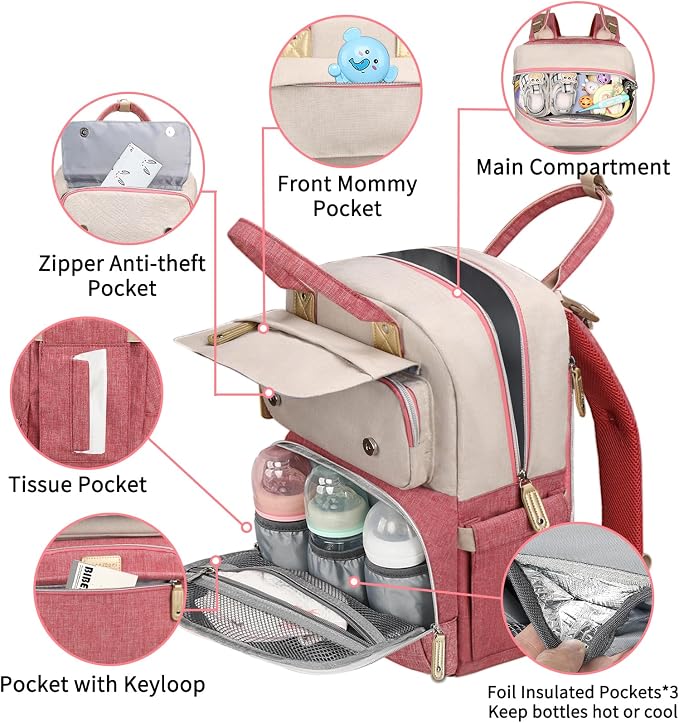 Diaper Bag Backpack, Baby Girl Diaper Bag, Large Diaper Bag Backpack Gift - Image 4