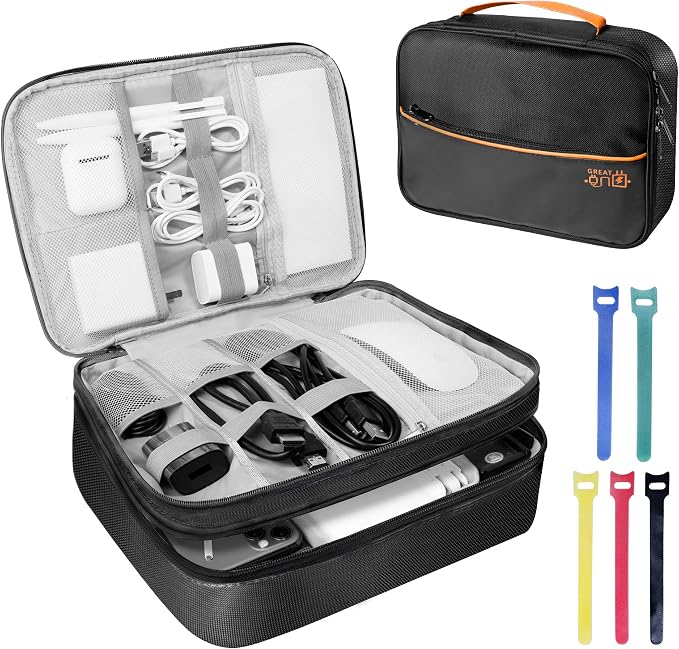 Electronics Travel Organizer, Large Double Layer Portable Waterproof Travel by Lcsmaokin