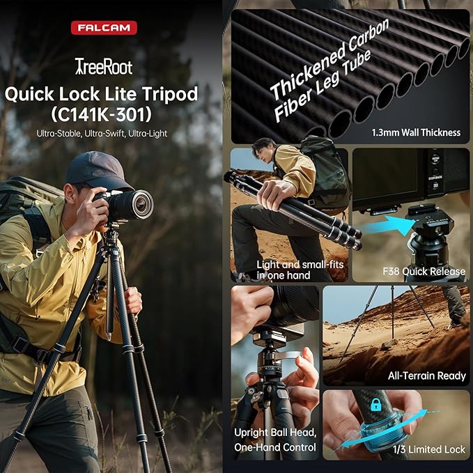 FALCAM TreeRoot F38 Quick Lock Lite Carbon Fiber Travel Tripod - Image 2