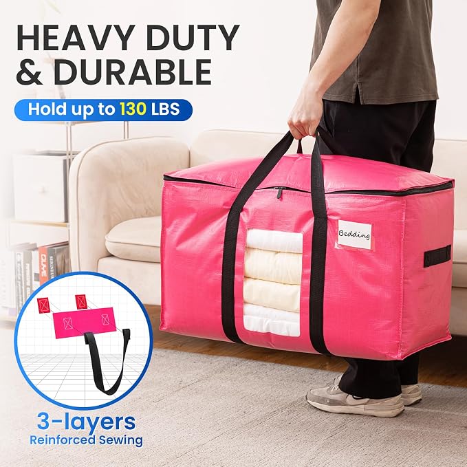 TAILI 4 Pack Pink Extra Large Moving Bags, Heavy Duty Totes - Image 5