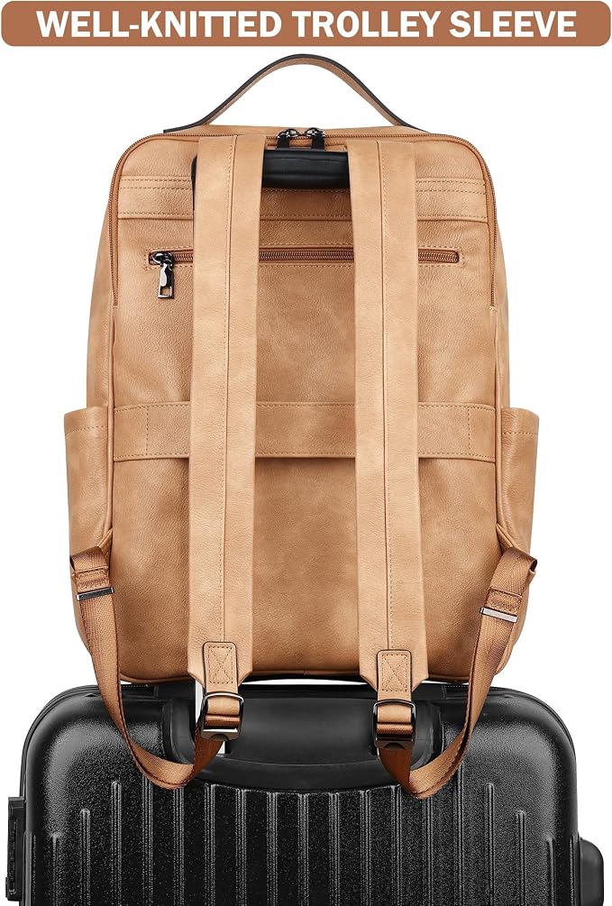 MASINTOR 15.6 inch PU Leather Laptop Backpack Purse - Image 7