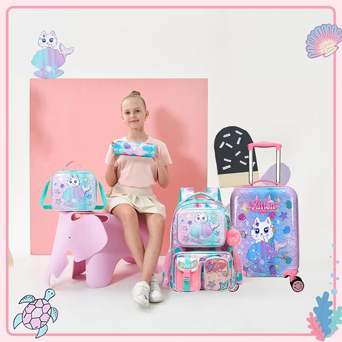 Cute Cat Kid’s Luggage Set 5 Piece Suitcase Set 16’’ Hardside Luggage - Image 5