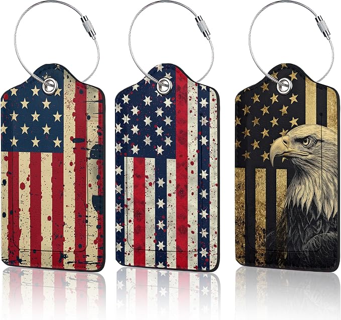 3 Pack PU Retro American Flag Leahter Luggage Tag by Unknown