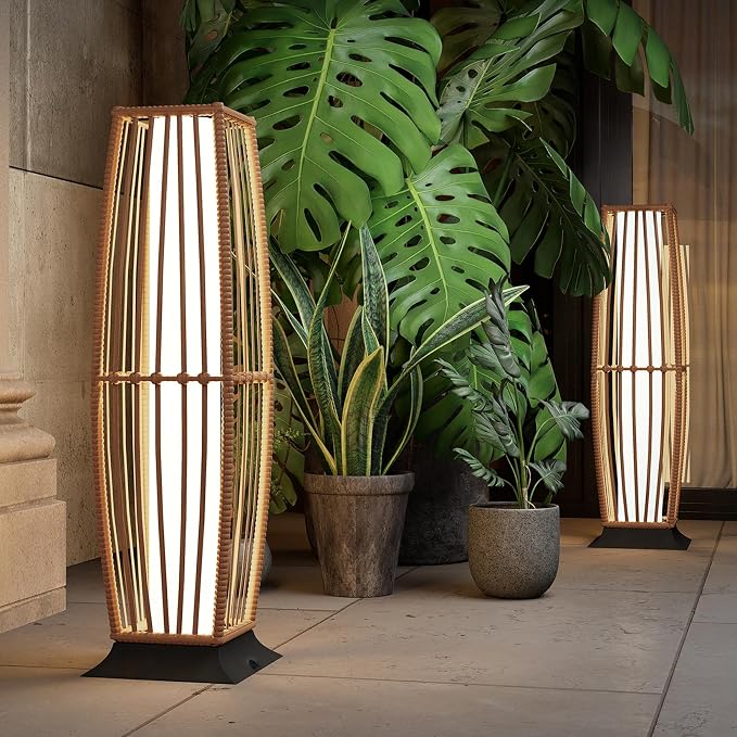 Grand patio 2-Piece Outdoor Floor Lamp Solar Powered Lantern Waterproof Wicker - Image 8