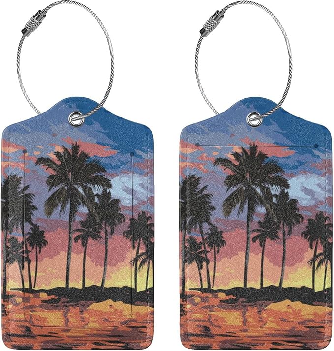 2Pcs Summer Palm Tree Luggage Tags, Beach Landscape Name ID Identifier Labels - Image 3
