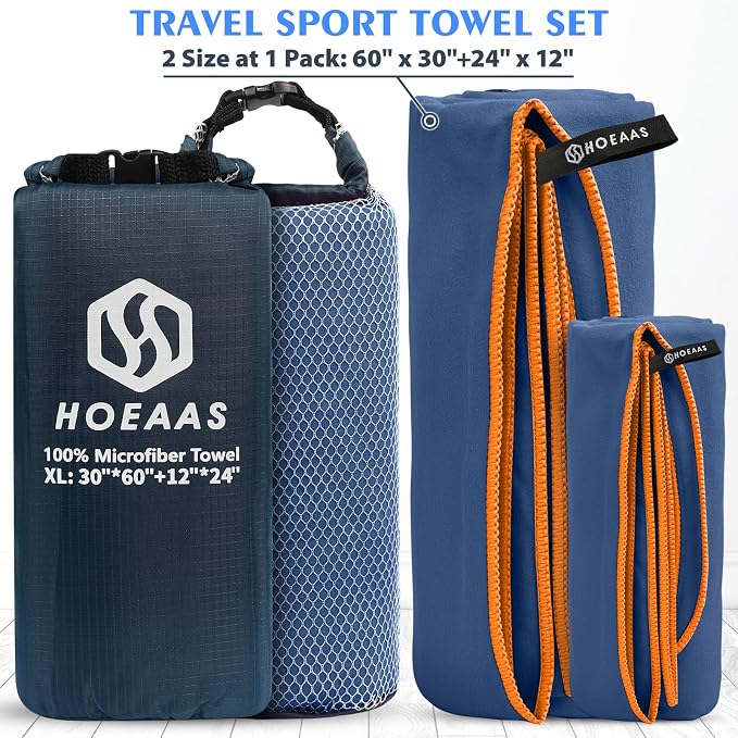 HOEAAS 2 Pack Microfiber Camping Towels, Quick Dry Towel, Super Absorbent Ultra - Image 2