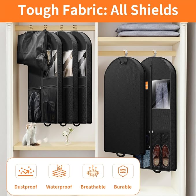 Garment Bag Travel Hanging Clothes: 43 Inch 2 Packs Fabric Breathable Foldable - Image 5
