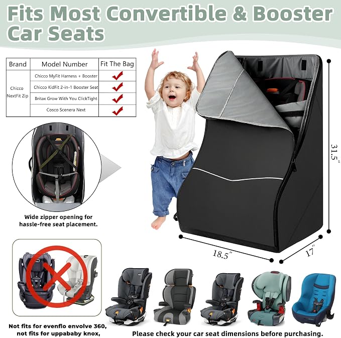 Padded Car Seat Travel Bag for Airplane – Waterproof Heavy Duty Carseat - Image 2