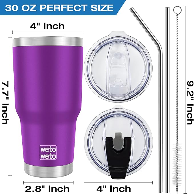 WETOWETO 30 oz Tumbler with 2 Lids and 2 Straws, 18/8 Stainless Steel Vacuum - Image 3