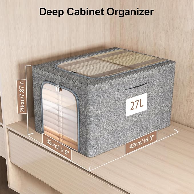 GoMaihe Clothes Storage Bins Metal Frame: 3-Pack Compact Stackable Closet - Image 2