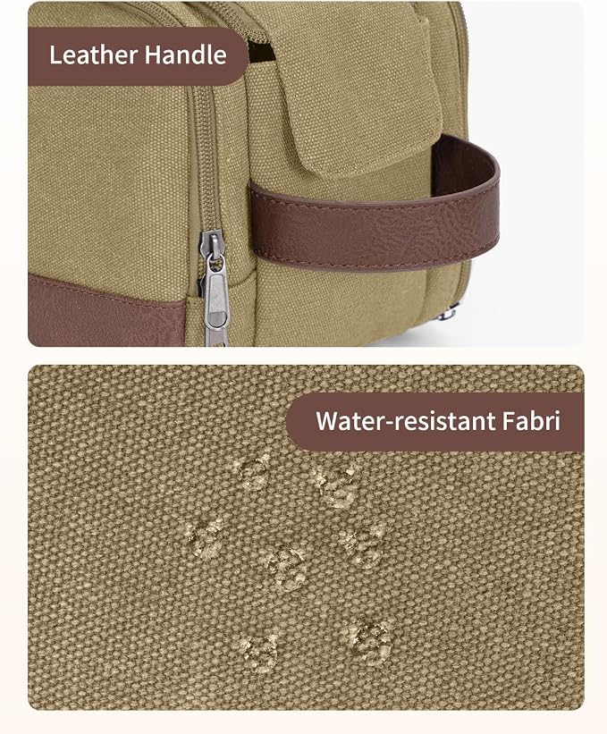 WANDF Toiletry Bag for Men Travel Toiletry Organizer Canvas and Leather Dopp - Image 7