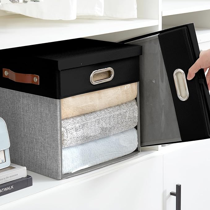 Fabric Storage Cubes with Clear Windows and Lids 11'' Foldable Storage Bins - Image 7