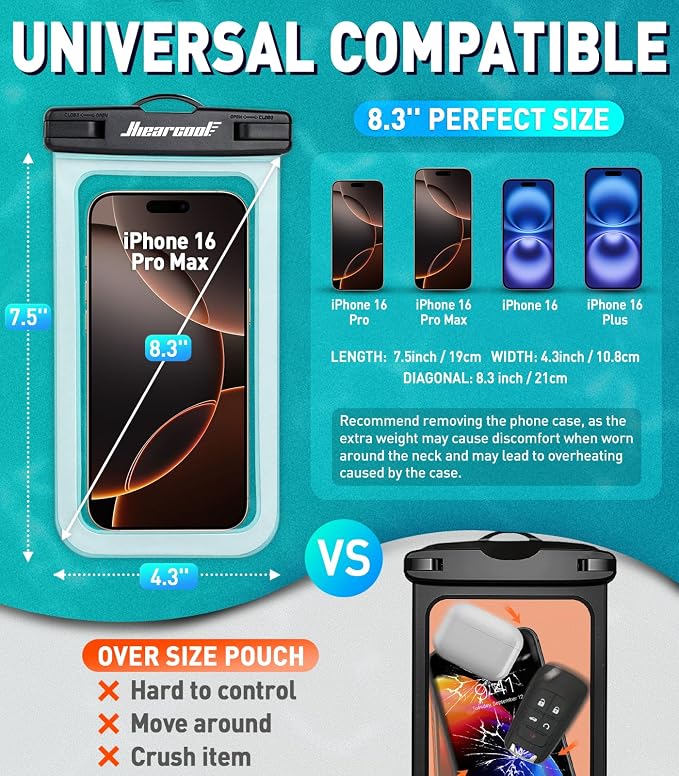 Hiearcool Universal Waterproof Phone Pouch, IPX8 Cell Phone Waterproof Case Up - Image 2
