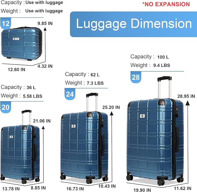 Luggage Sets 4 Piece, ABS PC Lightweight Suitcases - Image 6