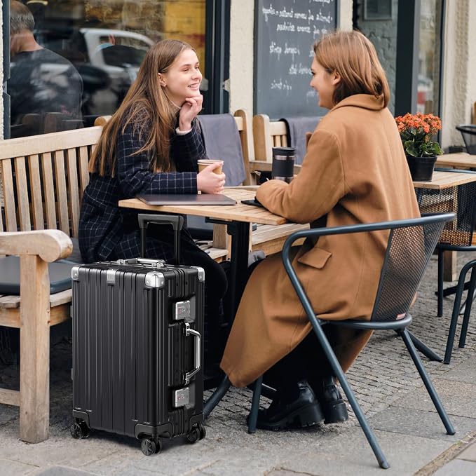 Krute Checked Aluminum Frame Suitcase 24 Inch Zipperless Luggages Hardside PC - Image 8