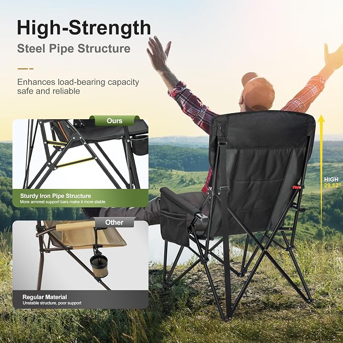 LET'S CAMP Oversized Camping Chairs 29.52" High Back Heavy Duty Lawn Chair - Image 7