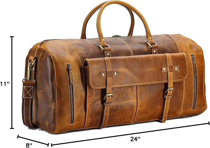 KomalC Leather Duffel Bags for Men and Women Full Grain Leather Travel - Image 10