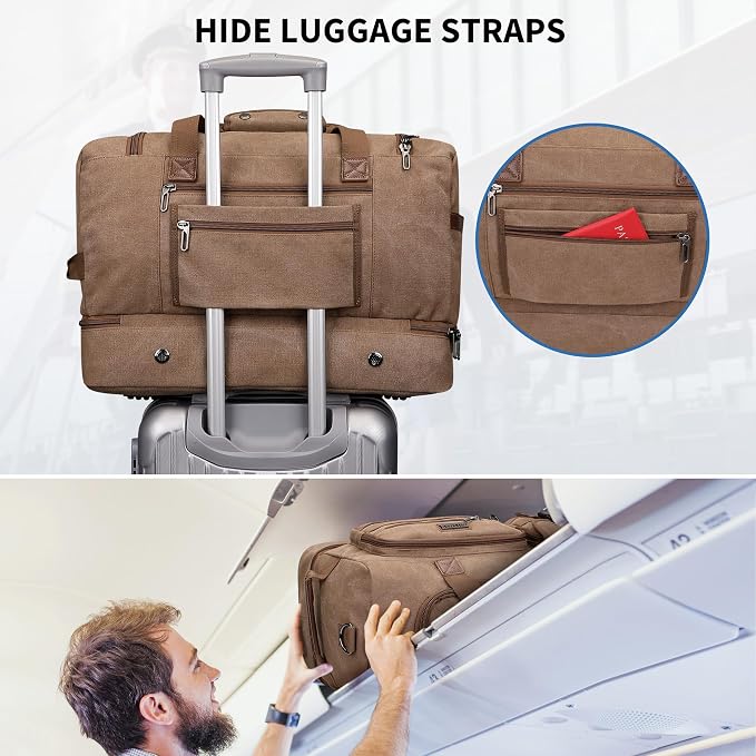 WITZMAN Duffle Bag for Men 50L Canvas Weekender Overnight Bag - Image 7