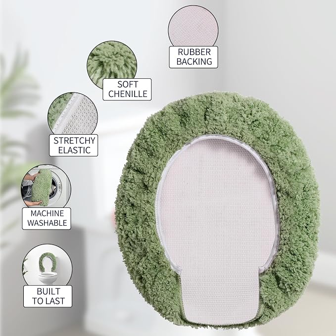 Microfiber Elongated Toilet Seat Cover 19.5"x 15" Machine Washable Solid Toilet - Image 4