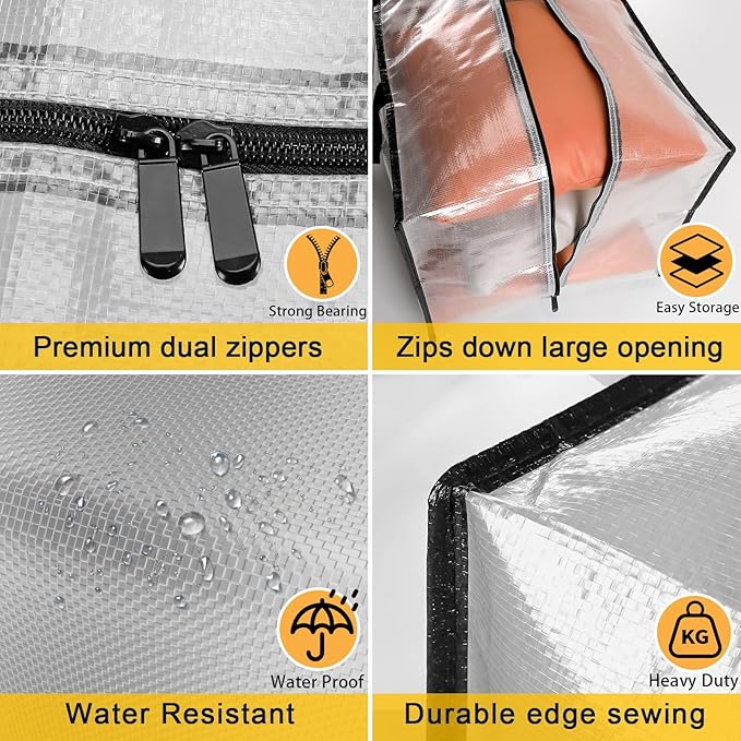 Clear Storage Bags with Zipper, 2 Pack Large Moving Bags Heavy Duty Extra Large - Image 6