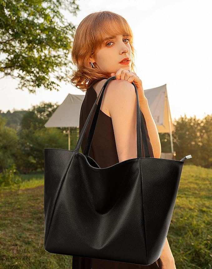 KALIDI Large Tote Bag Vegan Leather Casual Zipper Work Bag Weekender Hobo - Image 8