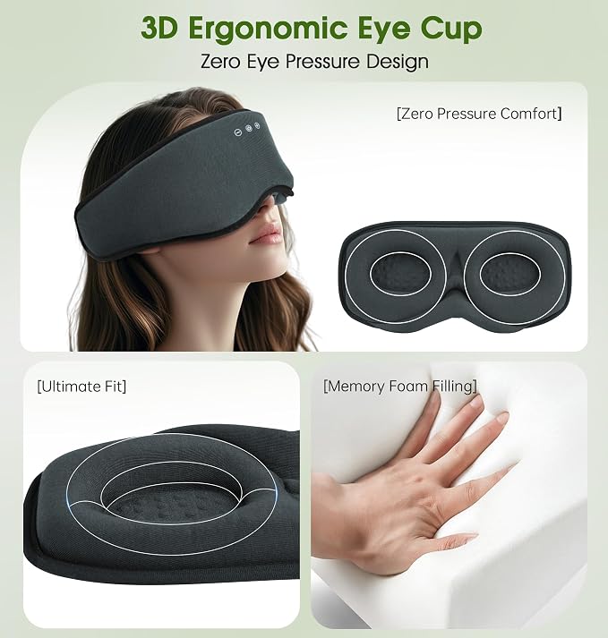 LC-dolida Bamboo Cotton Bluetooth Sleep Mask, 2 in 1 3D Soft Sleep Mask - Image 8