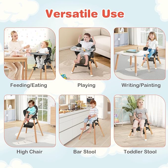 HONEY JOY Baby High Chair, 6 In 1 Convertible Wooden Highchair - Image 2