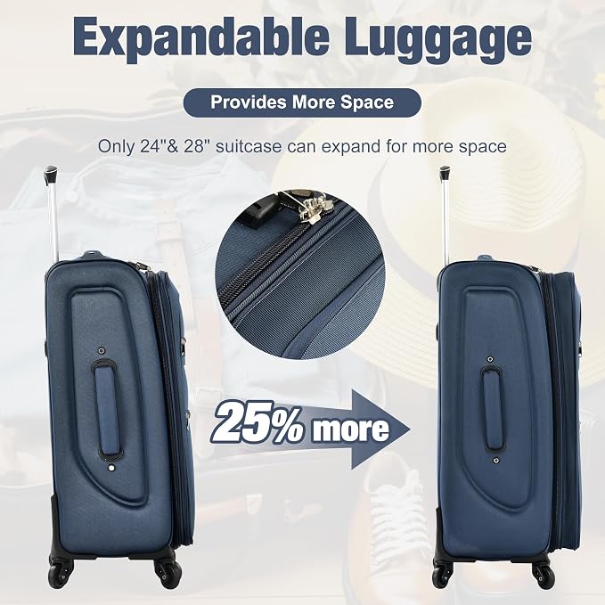 Merax Softside Luggage Set Softshell Lightweight 3 Piece Spinner Suitcase - Image 5