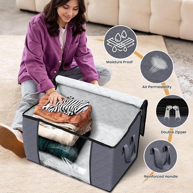 Fab totes 24 Gallons Clothes Storage, Foldable Thick Fabric Blanket Storage Bags - Image 4
