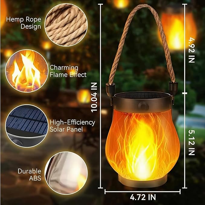 Kaliqo Solar Lantern Outdoor Lights Solar Lantern Waterproof Flickering Flame - Image 2